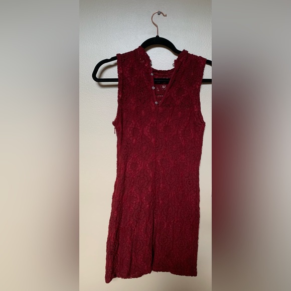 Hollister Lace Dress Size 1 xs 2 Burgundy Mini High Neck Sheath 0 Maroon Fall - Picture 6 of 12